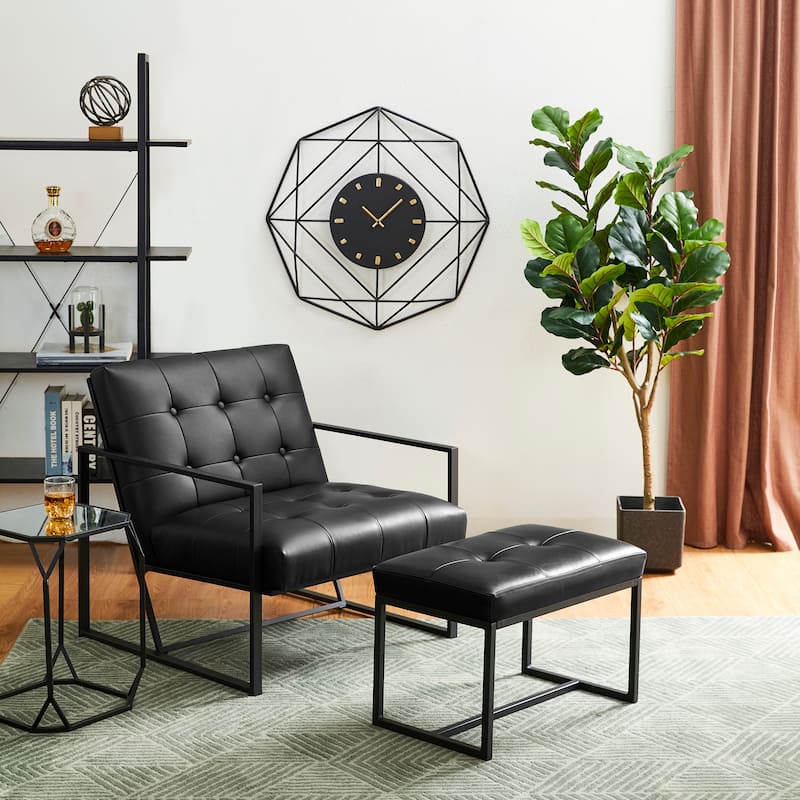 Glitzhome Set of 2 24"W Modern PU Leather Button-tufted Ottoman Foot stool