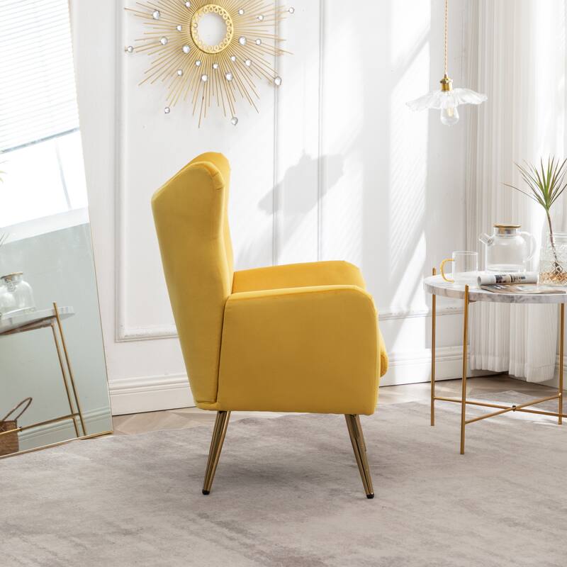 Yellow Modern 30.25" Velvet Button Tufted Accent Chair with Sturdy Gold Metal Legs