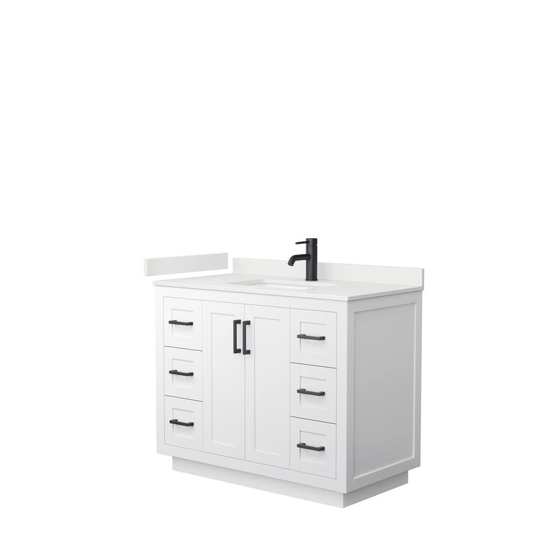 Miranda 42-inch Single Vanity, Quartz Top - White, Black Trim, White Quartz Top