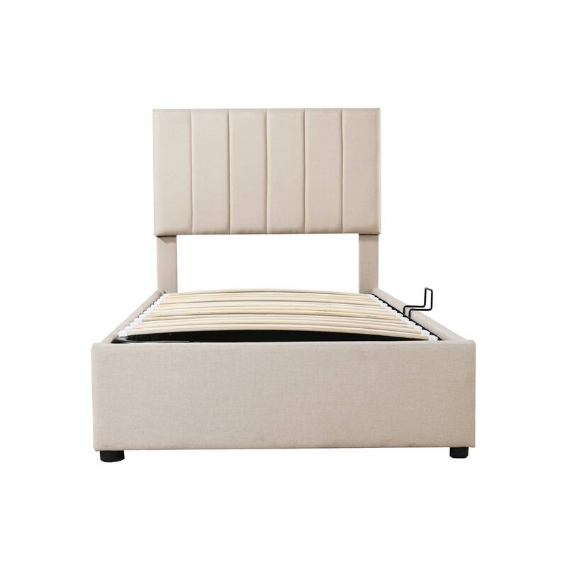 Twin Size Upholstered Platform Bed with Hydraulic Storage System