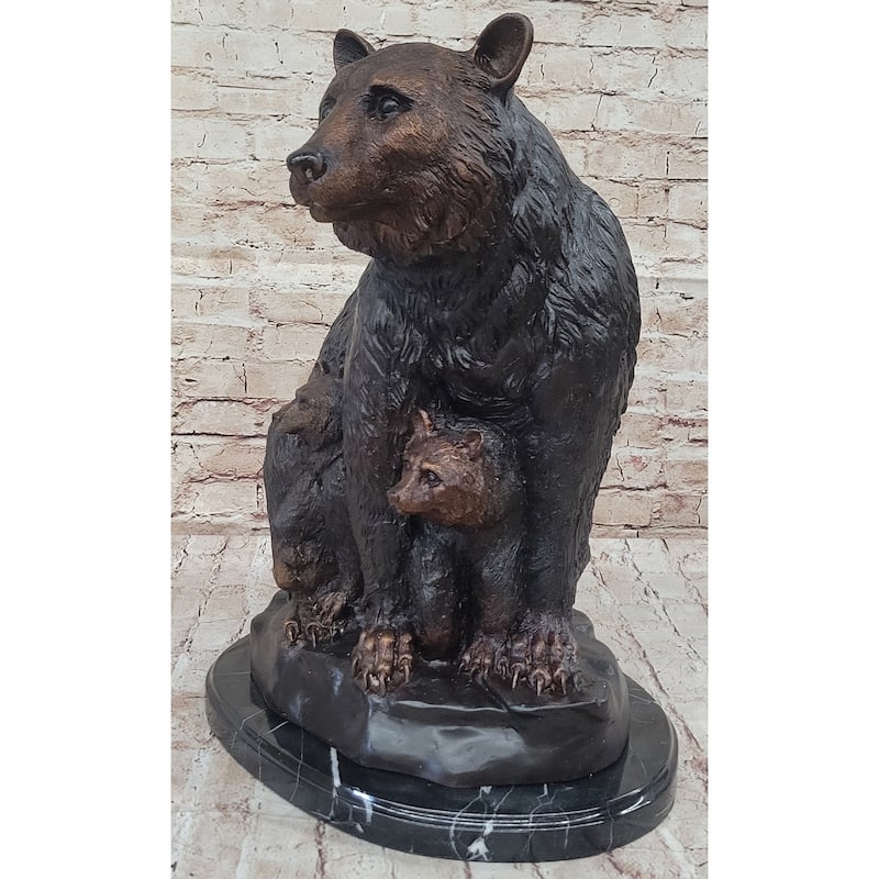 Mother Bear And Cubs - Bronze Metal Sculpture Statue Figure Signed Art Moigniez