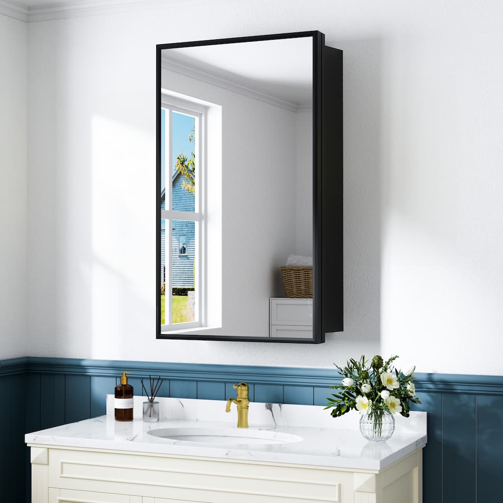 Elise Iron Medicine Cabinet with Mirror, Adjustable Shelves, Recessed or Wall Mount