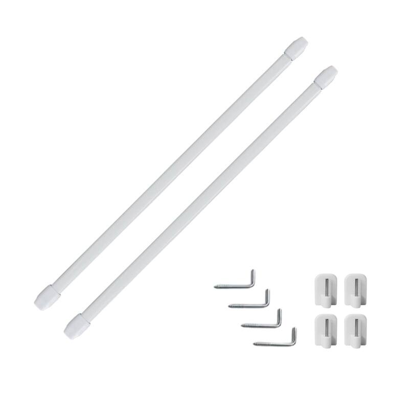 Bundle 2 Cafe Curtain Rods with 4 Self Adhesive Matching Hooks - 20" to 31" - White