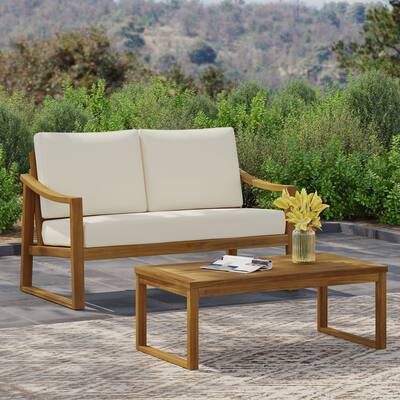 Samwell Acacia Wood Outdoor Loveseat and Coffee Table Set by Christopher Knight Home