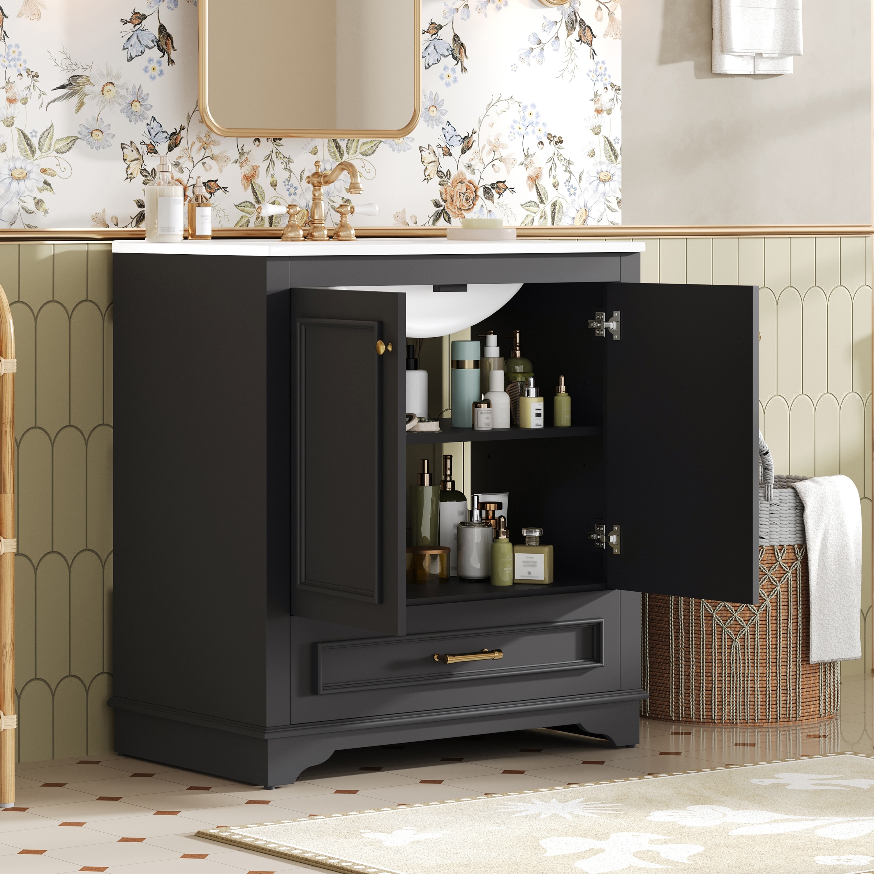 30" Luxurious Bathroom Vanity with Ceramic Sink