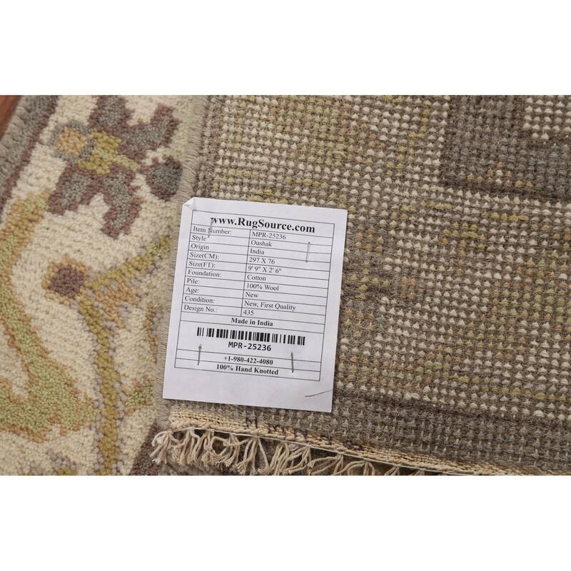 Grey Oushak Runner Rug Hand-Knotted Transitional Wool Carpet - 2'6"x 9'9"