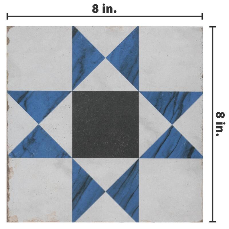 Merola Tile Renaissance Deco Indigo Cross 7-7/8" x 7-7/8" Porcelain Floor and Wall Tile