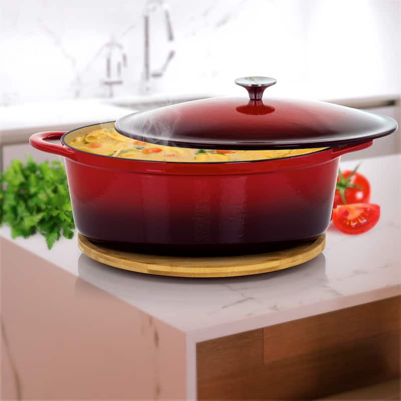 Enameled Cast Iron Casserole Dish with Lid 7 Quart Capacity in Red