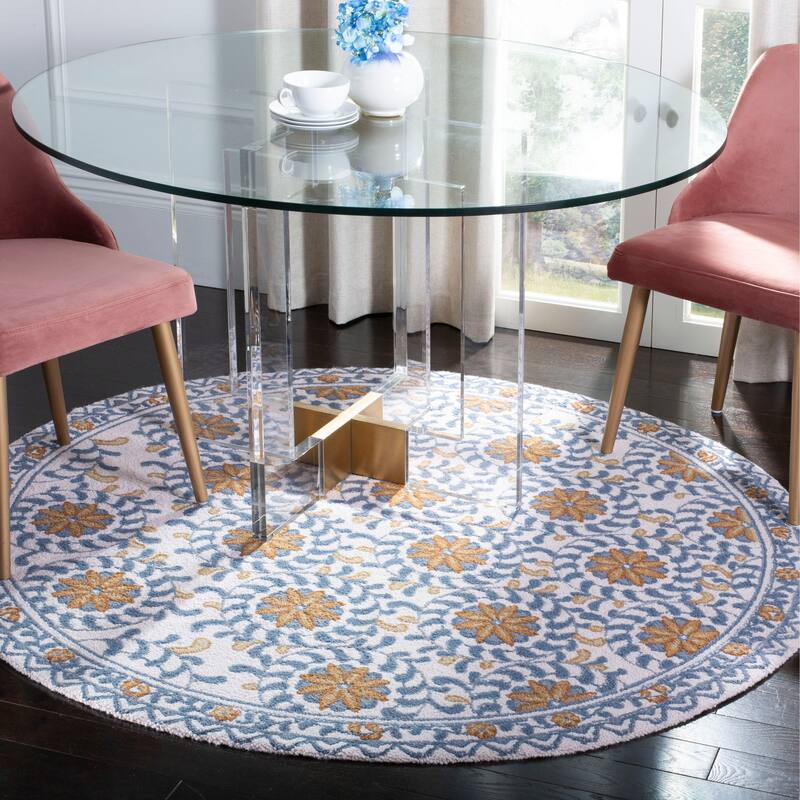 SAFAVIEH Handmade Chelsea Vermont French Country Wool Rug - 5'6" Round - Ivory/Blue
