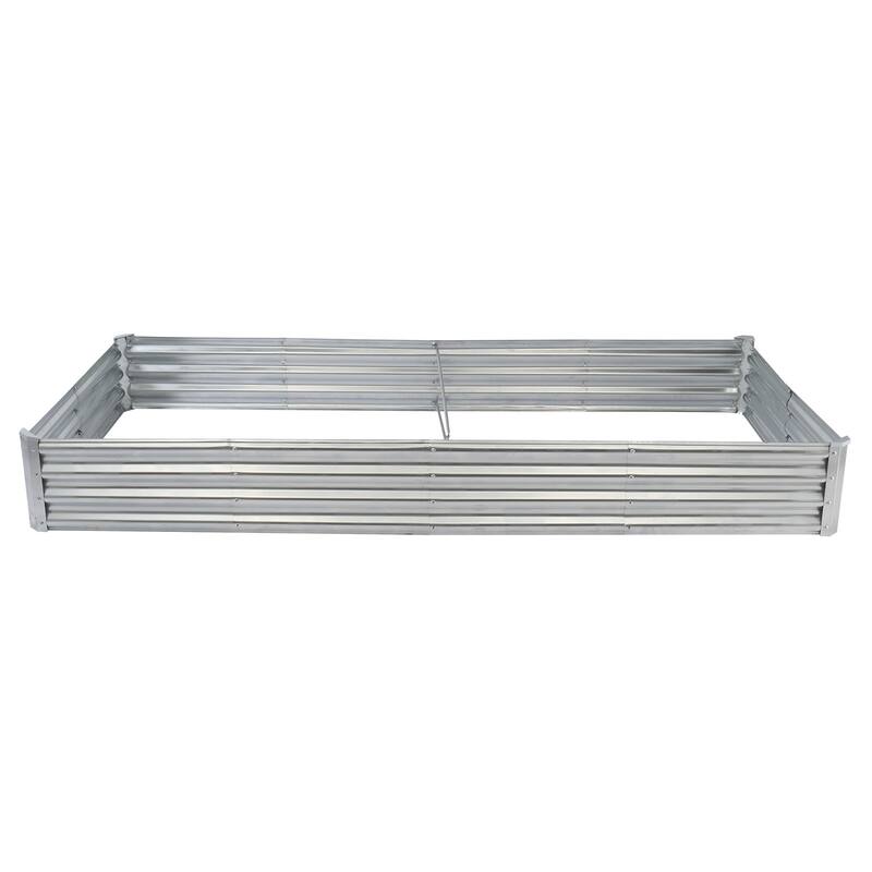 Silver Galvanized Steel Raised Garden Bed Set of 2 with Open-Bottom Design - 96” L x 48” W x 12” H