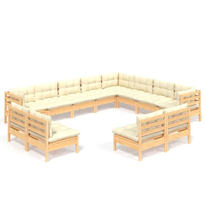 vidaXL Solid Pinewood Patio Lounge Set 12 Piece with Cushions Multi Colors