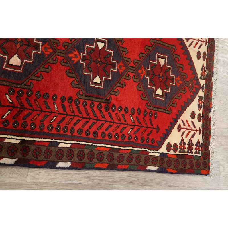 Geometric Persian Hamedan Area Rug Wool Handmade Foyer Carpet - 3'3" x 4'6"