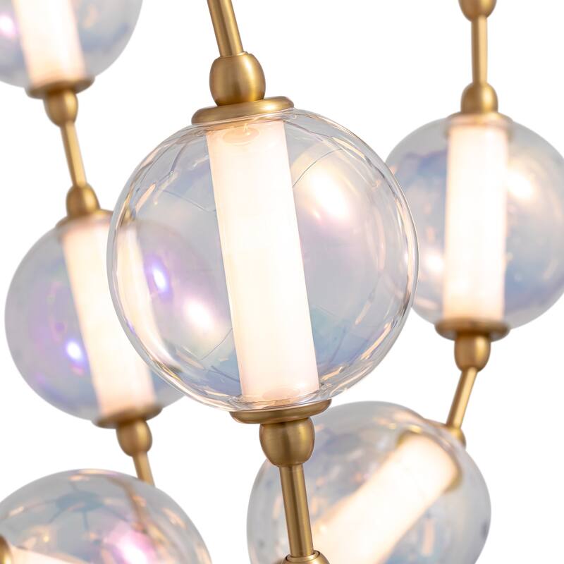 Pearla 28" LED Pendant in Brushed Champagne Bronze with Iridescent Glass Shade - Gold