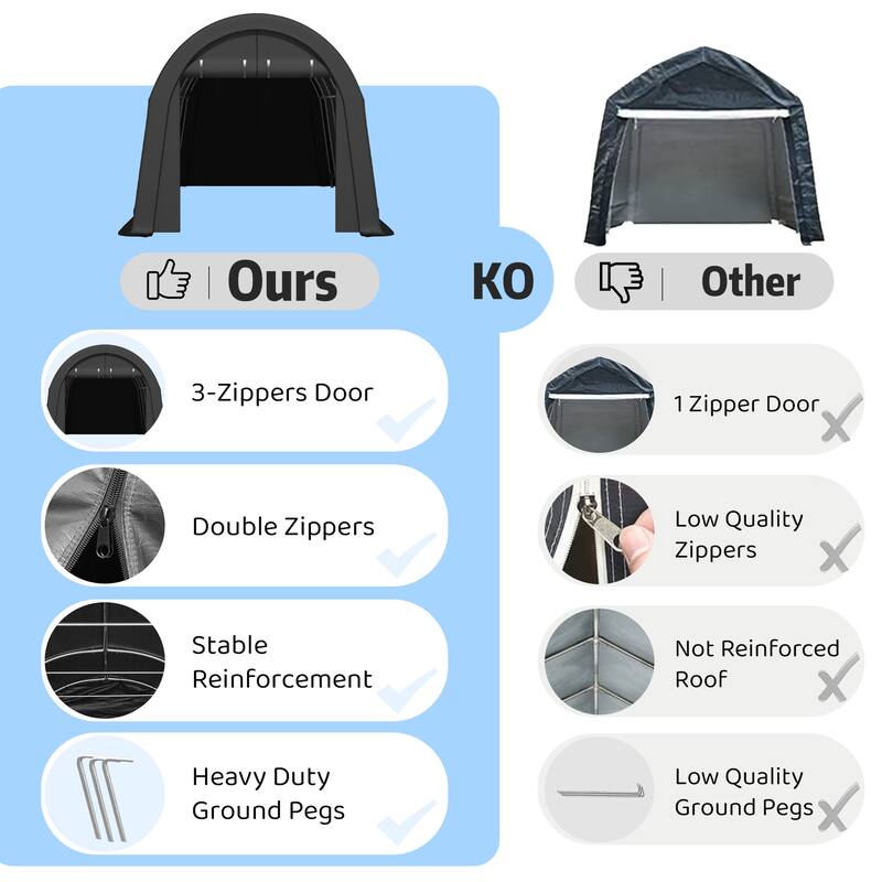 EROMMY Portable Garage, Heavy Duty Carport with All-Steel Metal Frame and Round Style Roof