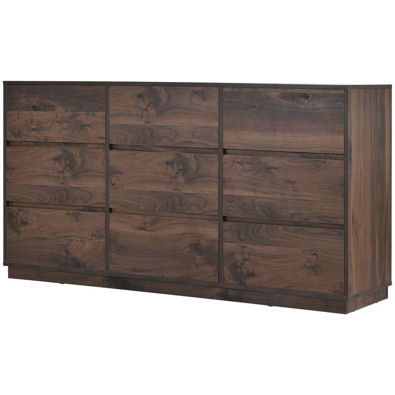 Modern Dark Walnut 9Drawer Dresser, Durable MDF Board, Ample Storage