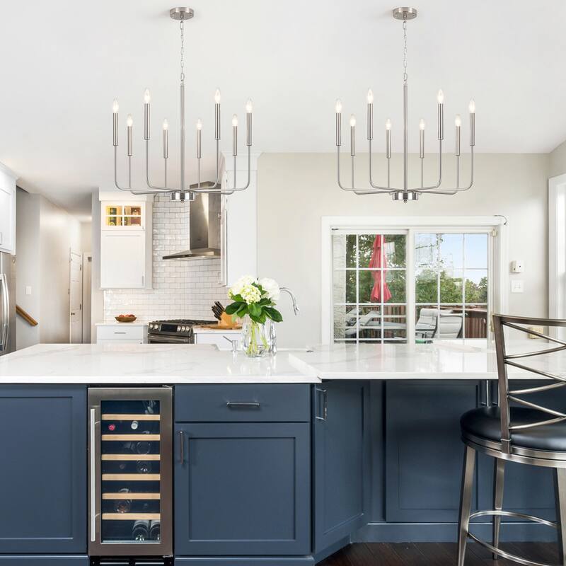 8-Light Modern Farmhouse Candle Chandelier for Kitchen Island Living Dining Room Bedroom