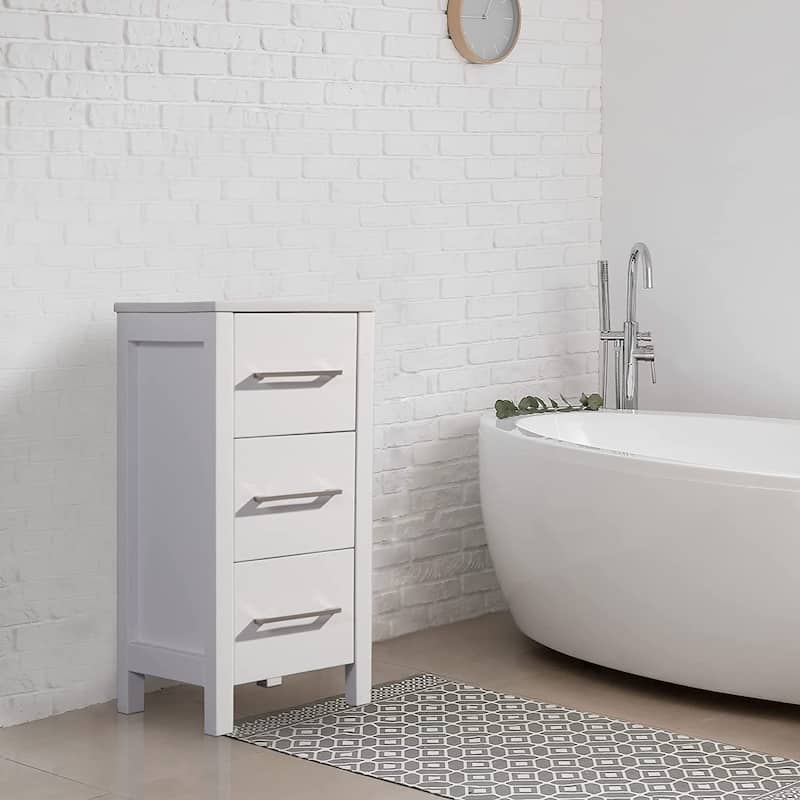 Vanity Art 12" Narrow Bathroom Side Storage Cabinet with Engineered Marble Top - 11.8 W x 18.5 D x 29.1 H