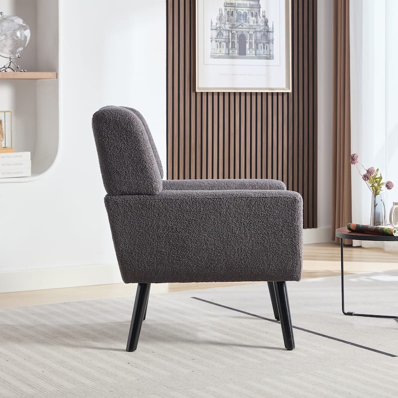 Grey Teddy Modern 29.53" Upholstered Buttons Tufted Accent Chair with Black Solid Wood Legs