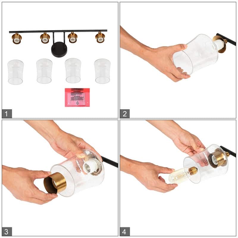 Modern Black Gold 4-Light Bathroom Vanity Lights Wall Sconce for Powder Room - 28" L x 7" W x 7.5" H