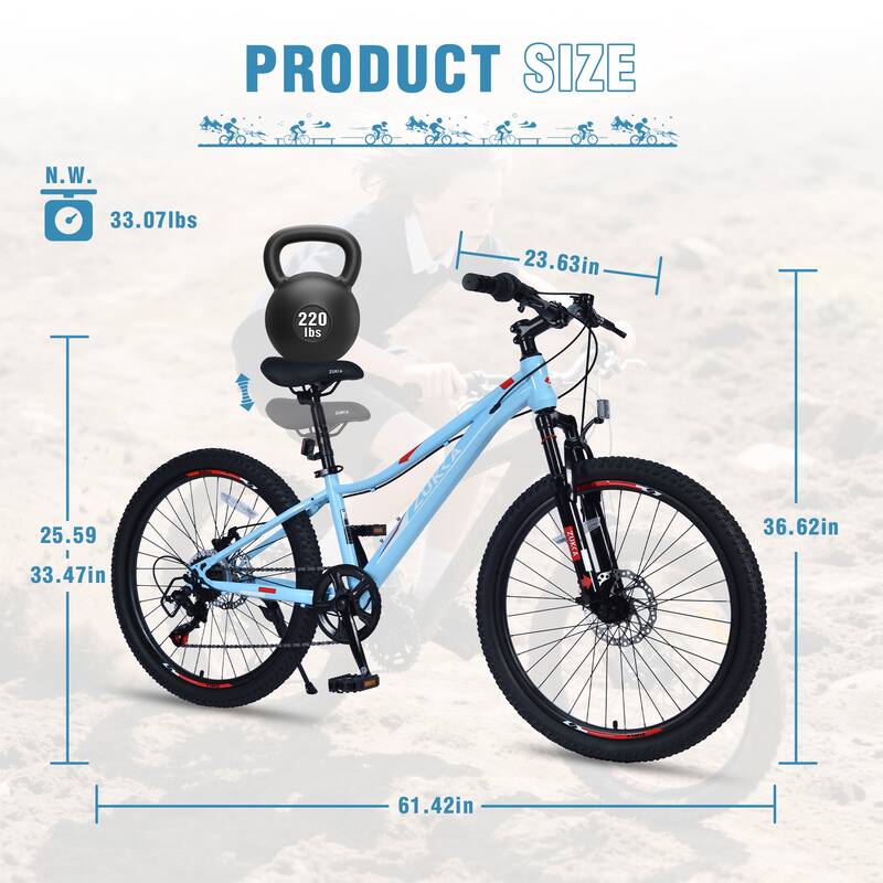 Comfort Mountain Cycling Bike, 24 Inch Shimano 6-Speed Bicycle with Suspension Fork, Steel Frame for Teens, 16 Years and Up