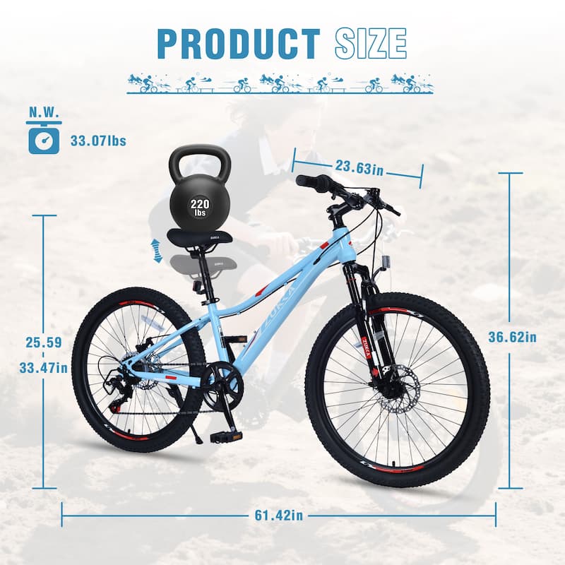 Mountain Bike For Girls And Boys Mountain 24 Inch Shimano 6-Speed Bike