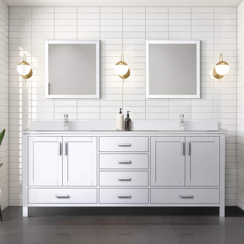 Jacques 80 in. W x 22 in. D White Double Bath Vanity, White Quartz Top, and 30 in. Mirrors - White - Chrome Finish - Double Vanities
