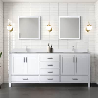Jacques 80 in. W x 22 in. D White Double Bath Vanity, White Quartz Top, and 30 in. Mirrors