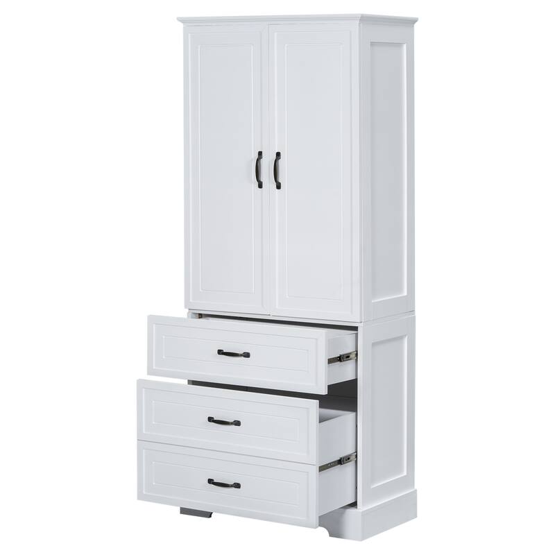 GDFStudio - Mason Tall Bathroom Cabinet with Doors, Drawers, and Adjustable Shelf