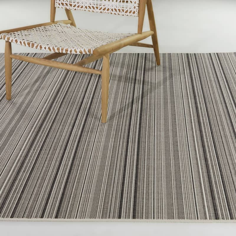 Huxley Striped Patio Indoor/Outdoor Area Rug - 7'10" x 10' - Tan