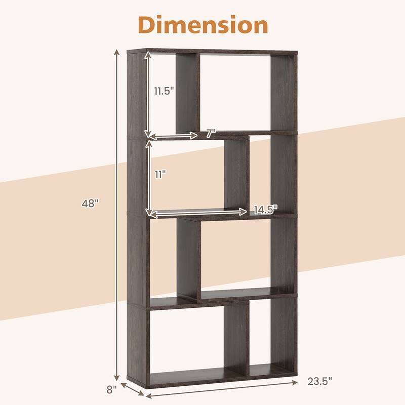 Gymax 4-Tier Geometric Bookshelf 48''/120 CM High Bookcase Modern