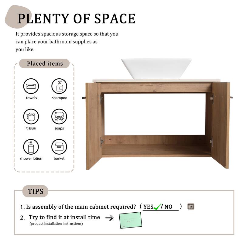 Beingnext 24"/30" Single Bathroom Vanity with Sink, Floating Bathroom Vanity with 2 Soft Close Doors