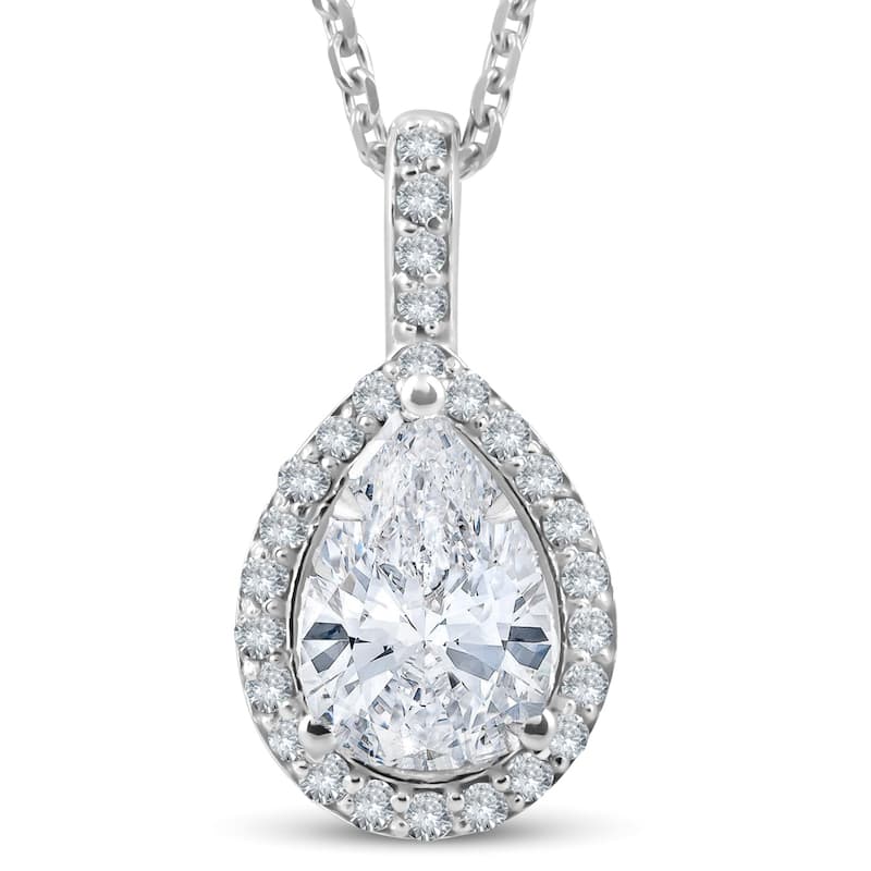 Bliss Diamond 1 1/4Ct Pear Shape Halo Diamond Pendant White Gold Necklace Lab Grown