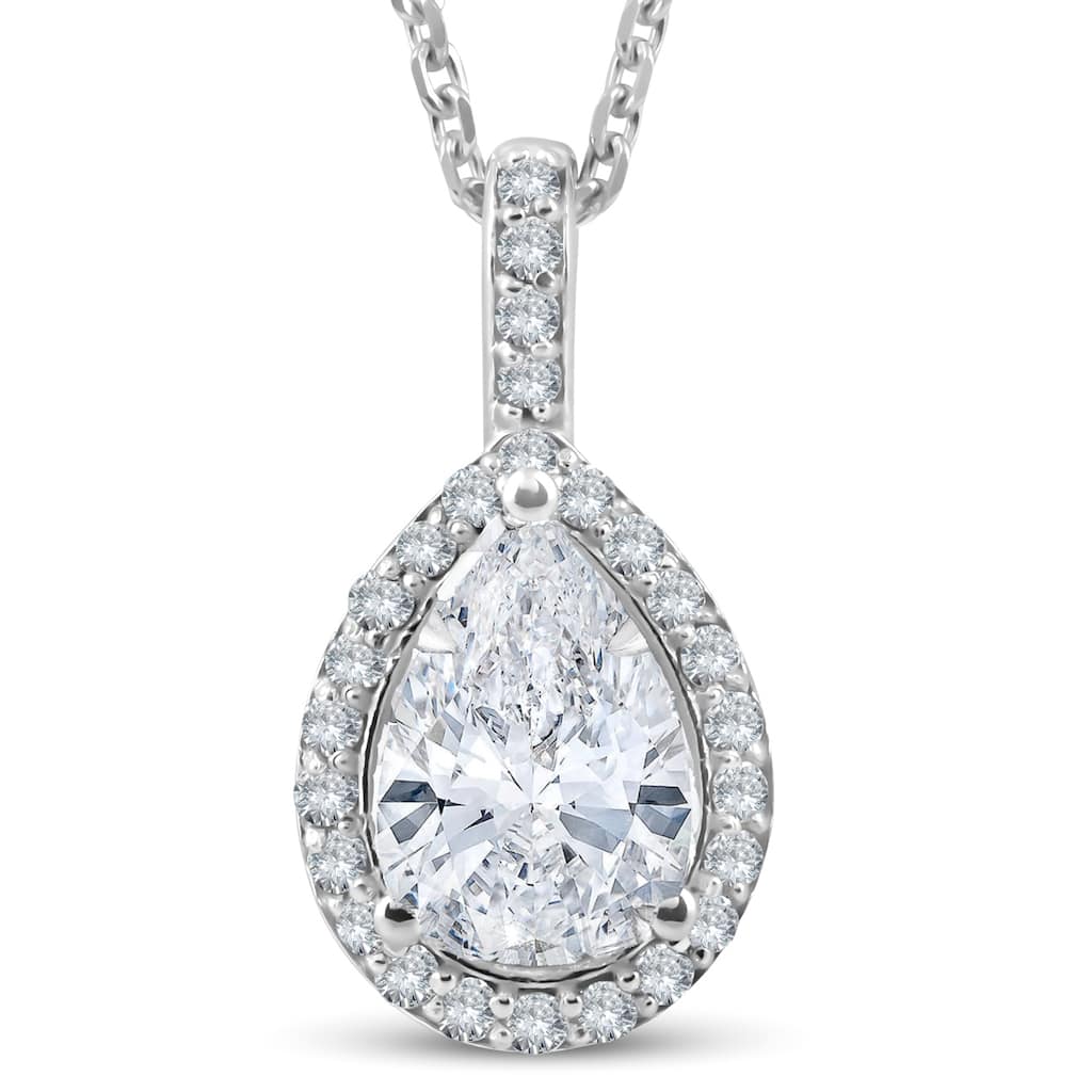 Bliss Diamond 1 1/4Ct Pear Shape Halo Diamond Pendant White Gold Necklace Lab Grown