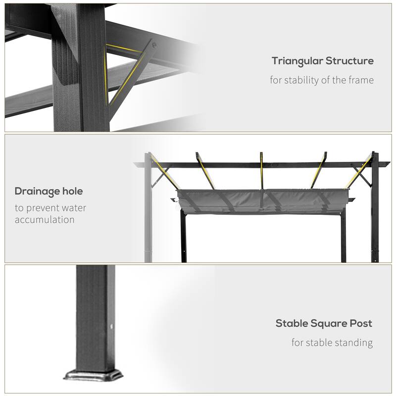 Grey Aluminum Polyester Outdoor Pergola Gazebo with Sliding Canopy - 99.25" L x 96" W x 87.75" H