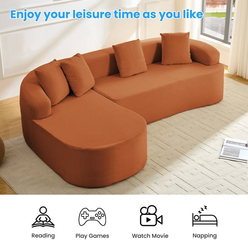Mixoy 99inch Chenille L Shape Sectional Sofa with Curved Chaise,Modern Cloudy 3 Seater Sofa - 99.2''*59.1''*26.4''