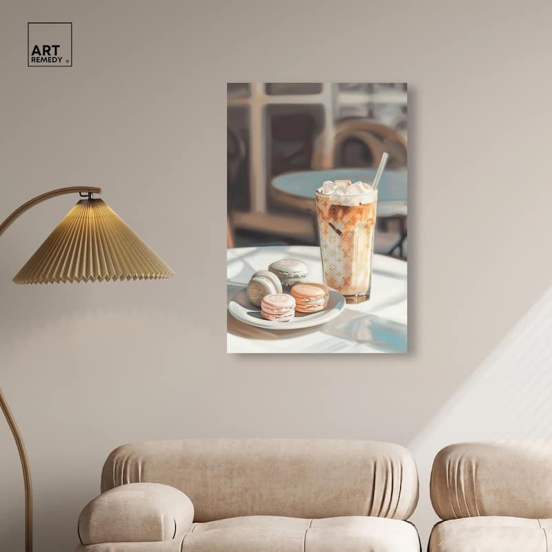 Glam Iced Coffee and Macarons Canvas by Art Remedy, Gallery Wrapped