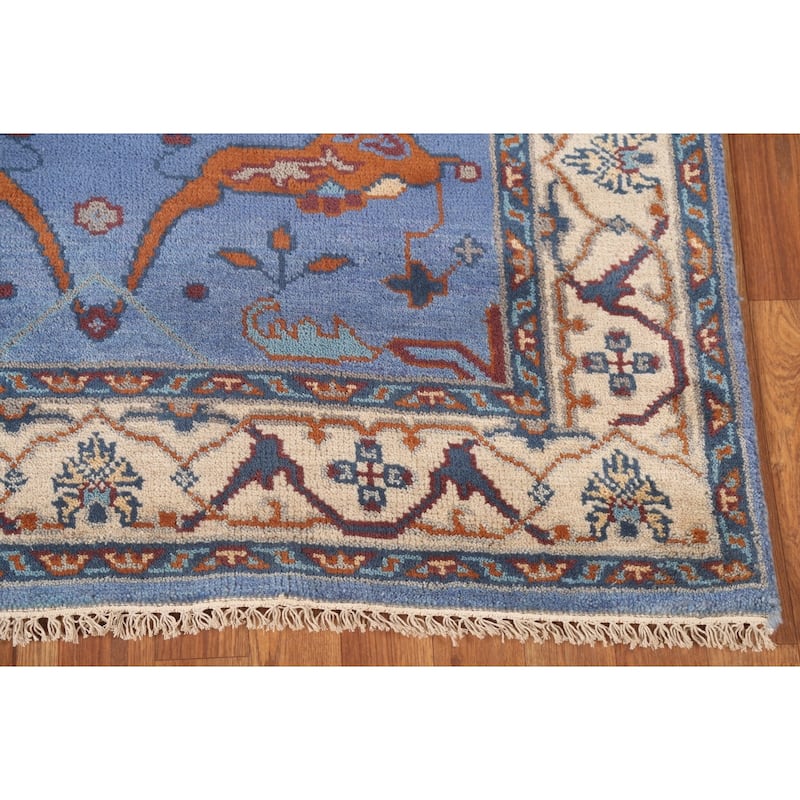 Floral Blue Oushak Oriental Area Rug Handmade Geometric Wool Carpet - 4'1"x 5'11"