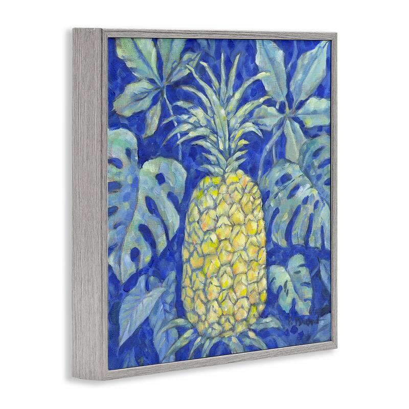 Stupell Tropical Pineapple on Blue Framed Giclee Art Design By Paul Brent