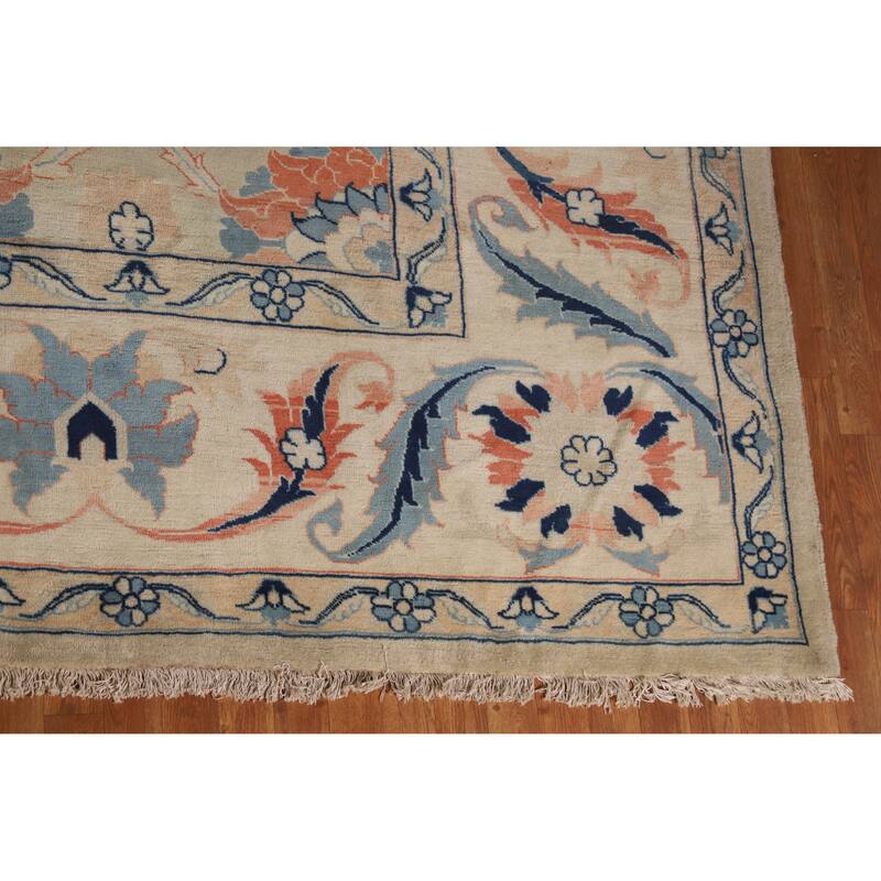 Hand Knotted Oriental 100% Wool Carpet Traditional All-Over Beige & Ivories Mahal Area Rug - 16' 6'' X 13' 0''