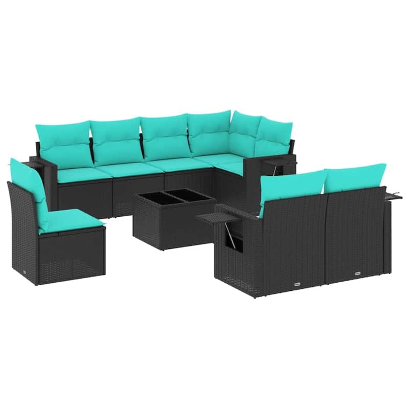 vidaXL 8 Piece Patio Sofa Set with Cushions Black Poly Rattan