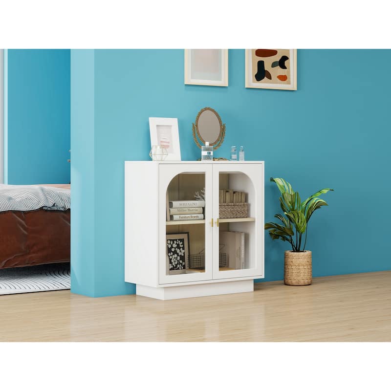 Roomfitters Storage Cabinet with Acrylic Glass Doors, Modern Display Organizer for Living Room