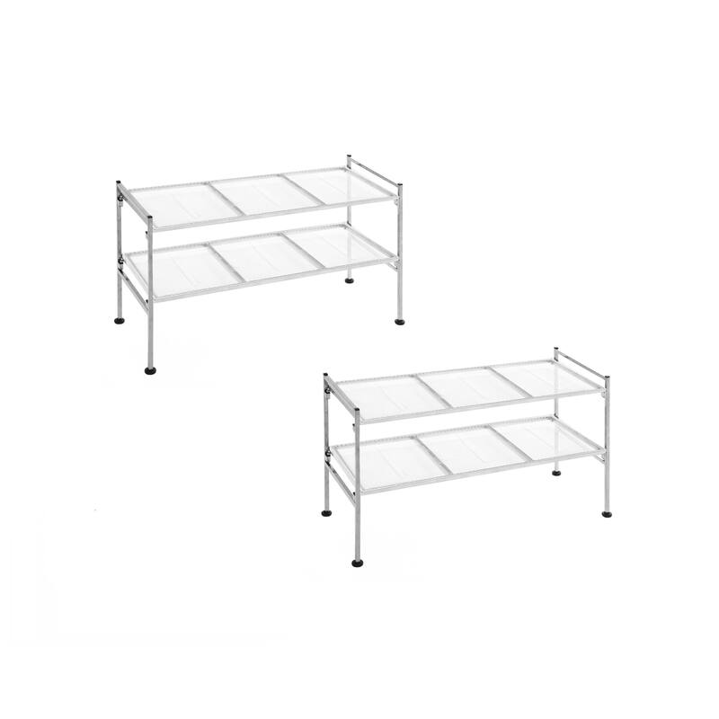 Seville Classics 4-Tier Stackable 15-Pair Metal Mesh Shoe Storage Rack Organizer, Silver Mesh