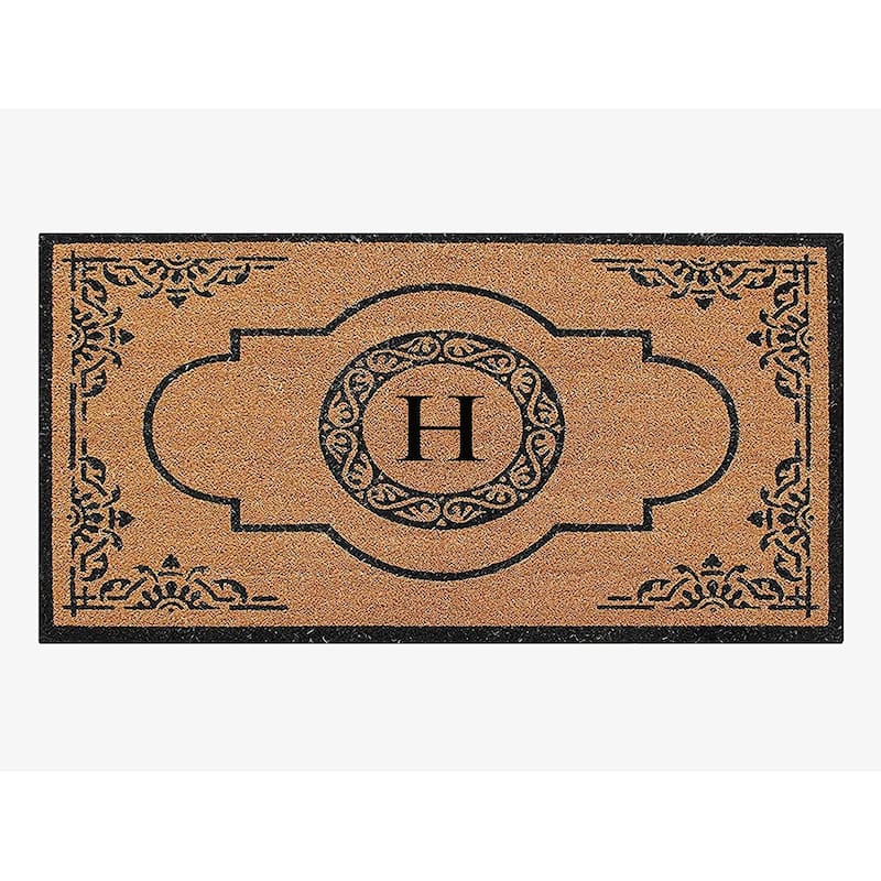 A1HC Natural Coir Hand-crafted Abrilina Monogrammed Double Doormat - 30" X 48" - H