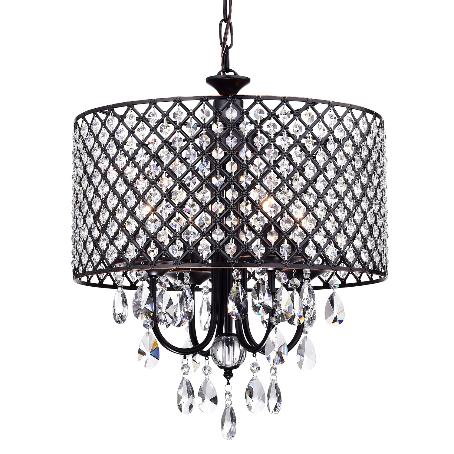 Oil Rubbed Bronze 4-Light Round Beaded Drum Chandelier with Crystals Hanging - Oil Rubbed Bronze