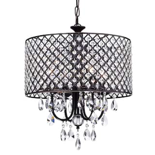 Oil Rubbed Bronze 4-Light Round Beaded Drum Chandelier with Crystals Hanging - Oil Rubbed Bronze
