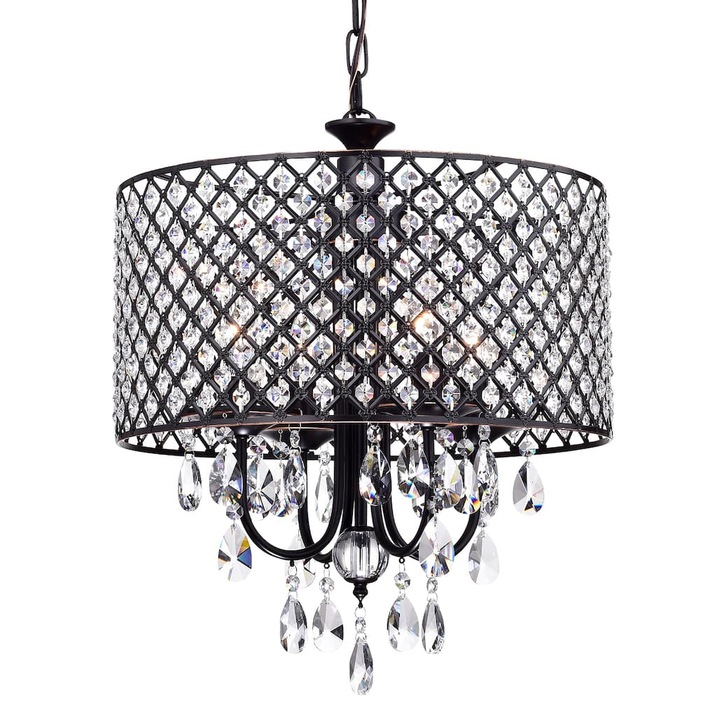 Oil Rubbed Bronze 4-Light Round Beaded Drum Chandelier with Crystals Hanging - Oil Rubbed Bronze