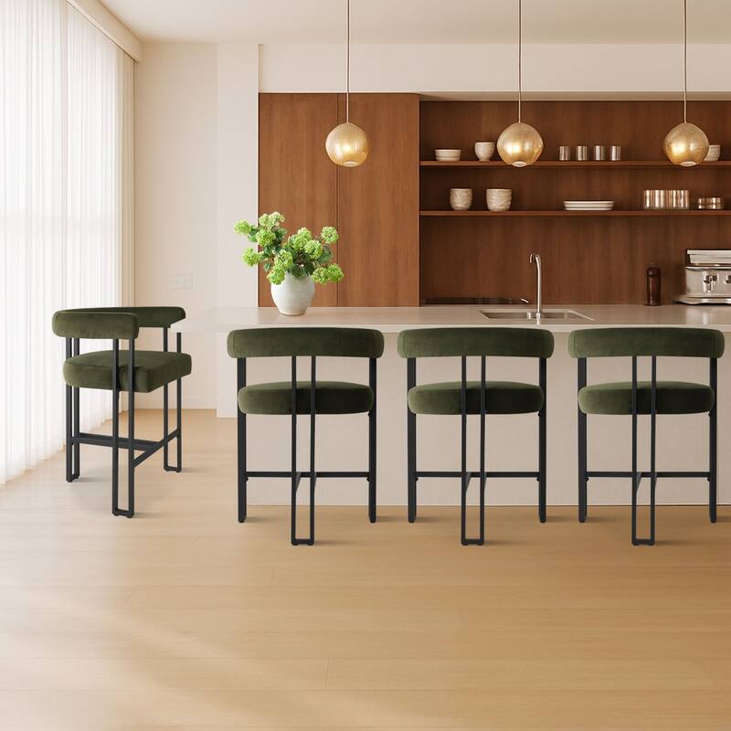 24" Seat Height Upholstered Velvet Solid back Counter Stool (Set os 4)