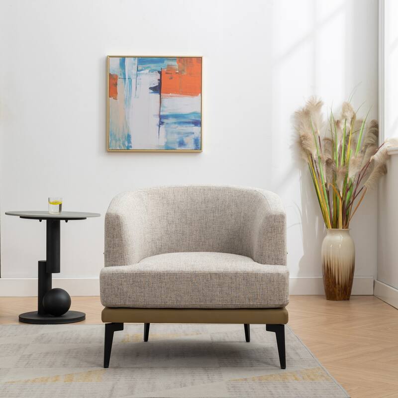 Modern Two-tone Barrel Fabric Chair,Upholstered Round Armchair,Accent Chair - Mustard