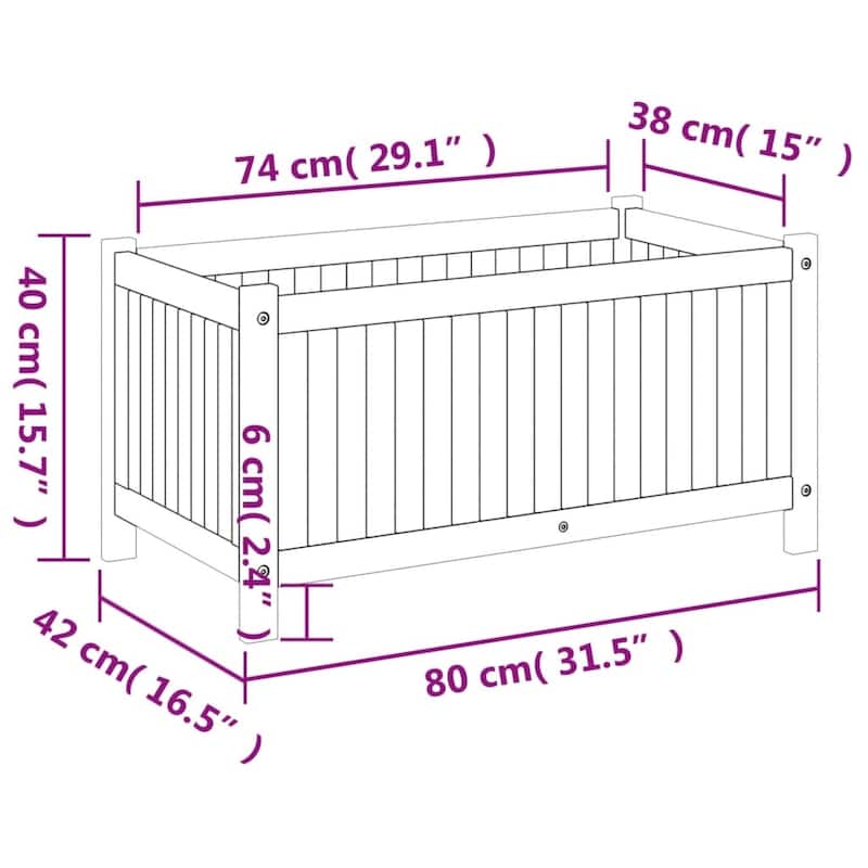 vidaXL Garden Planter with Liner Outdoor Flower Pot Box Solid Wood Acacia