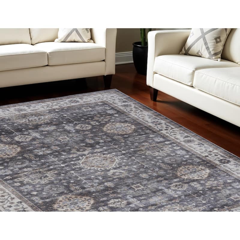 Fice Power Loomed Distressed Non Skid Stain Resistant Area Rug By HomeRoots - 84' X '60' X '0.25 - 84' X '60' X '0.25 - Charcoal - Rectangle